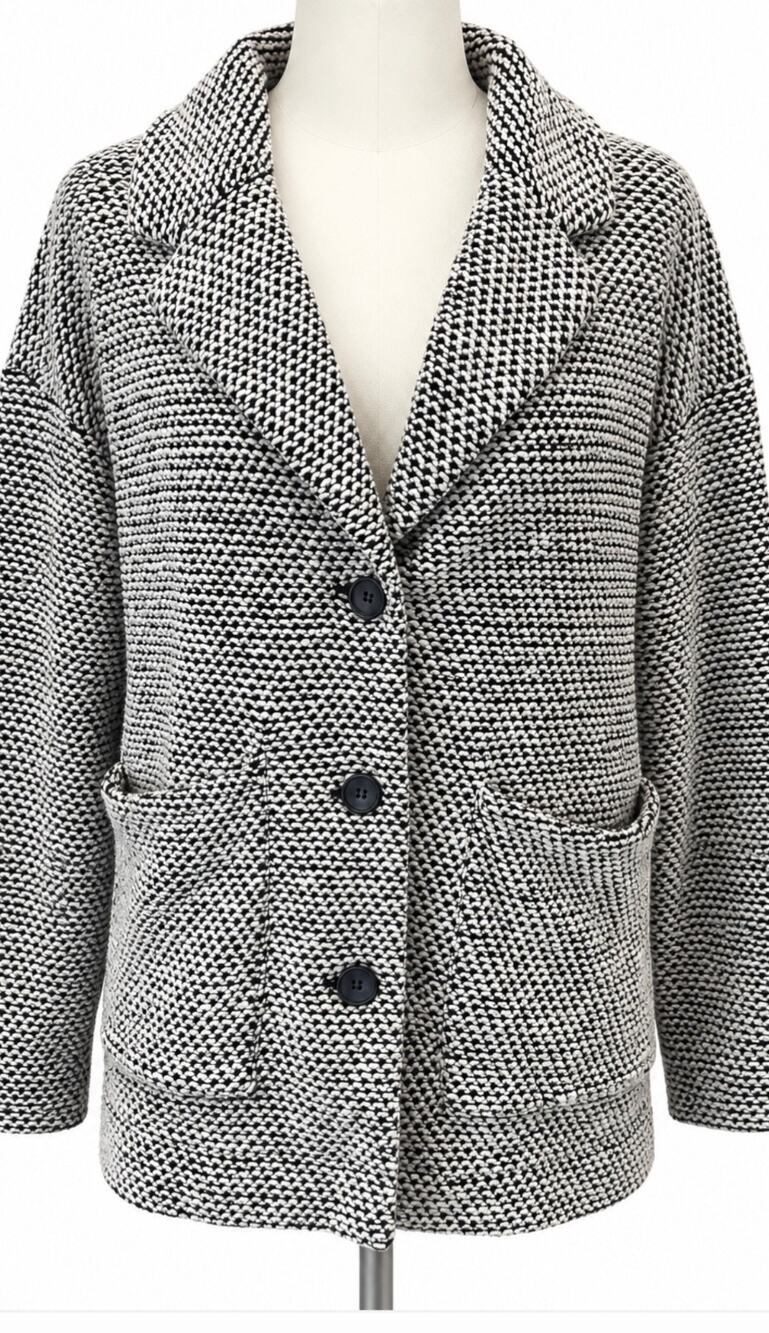 Marine Layer Women’s Cream Black Textured Knit Blazer Cardigan Jacket S